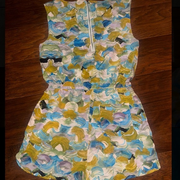 Light Blue and Yellow Sleeveless Jumpsuit with Cartoon Ducks - Picture 2 of 3